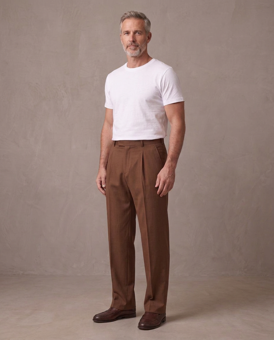 Pantalón de vestir de pinzas Aurelio, vista de tres cuartos - Marrón