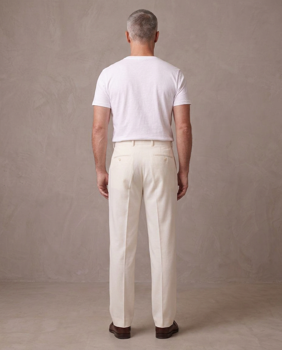 Pantalón de vestir de pinzas Aurelio, vista de espalda - Crudo