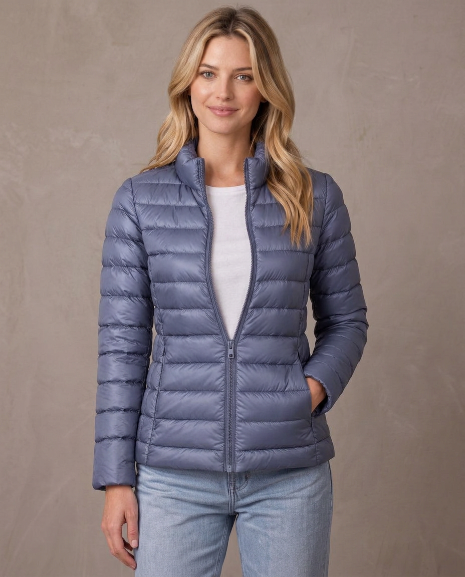 Chaqueta acolchada ultraligera Noa, vista de frente - Azul grisáceo