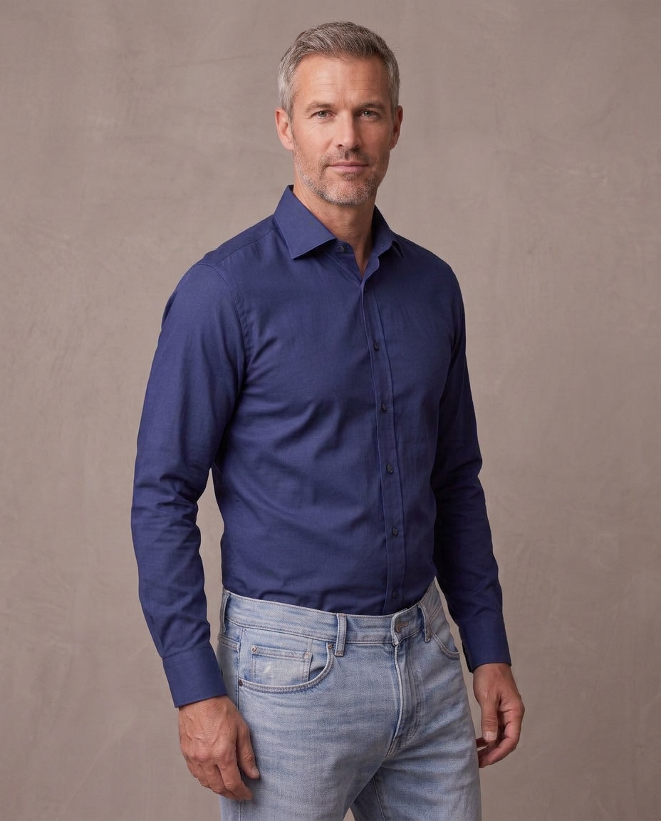 Camisa de vestir slim Adrian, vista de tres cuartos - Azul marino