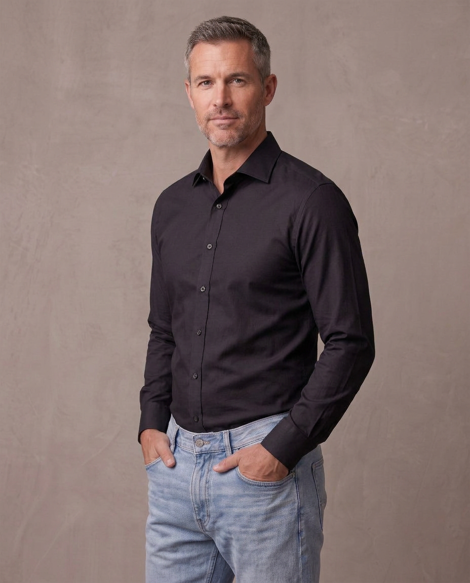 Camisa de vestir slim Adrian, vista de tres cuartos - Negro