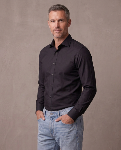 Camisa de vestir slim Adrian, vista de tres cuartos - Negro