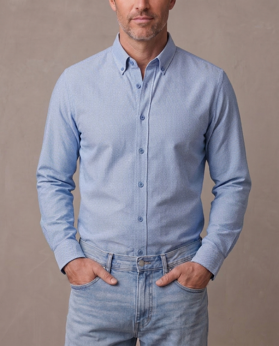 Camisa Oxford de algodón Bruno, vista de frente - Azul claro