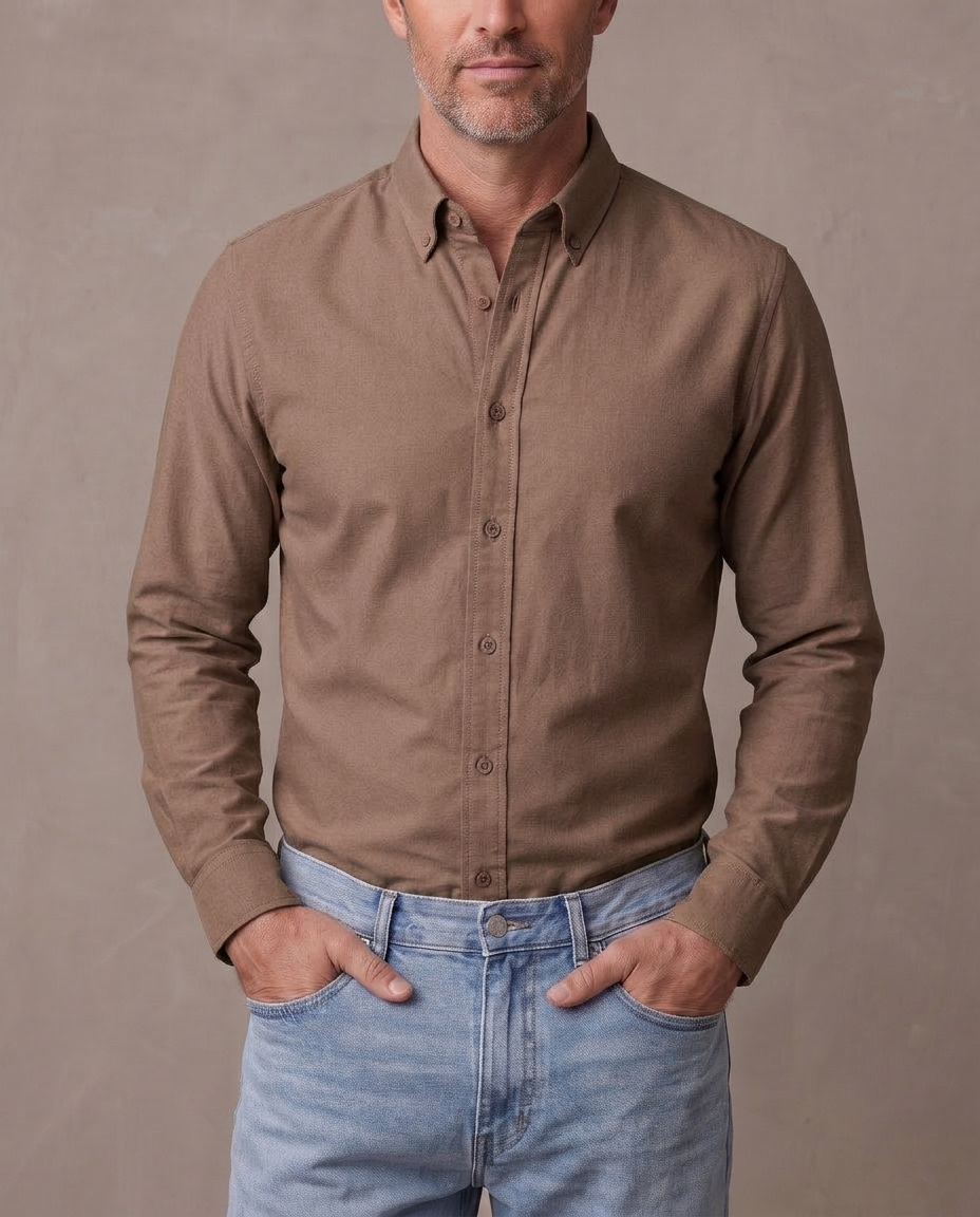 Camisa Oxford de algodón Bruno, vista de frente - Marrón tabaco