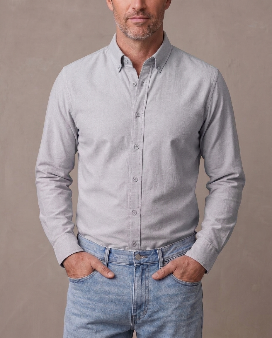 Camisa Oxford de algodón Bruno, vista de frente - Gris perla