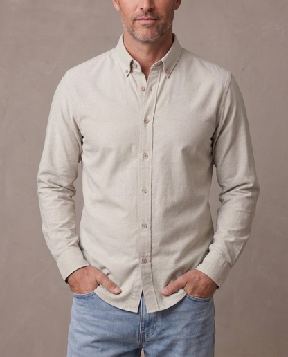 Camisa Oxford de algodón Bruno, vista de frente - Beige