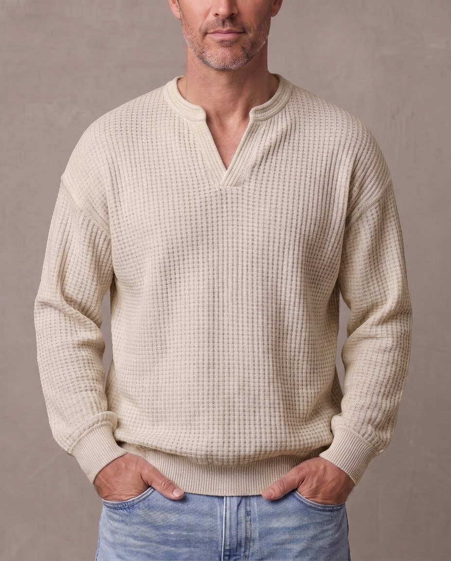 Jersey de gofre efecto capas Iker, vista de frente - Beige