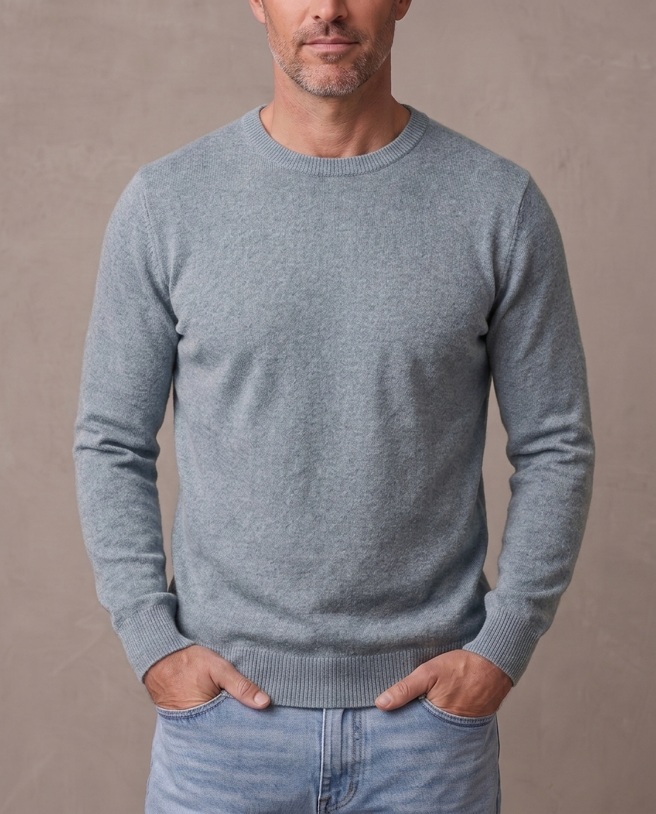 Jersey de punto fino Oliver, vista de frente - Azul grisáceo