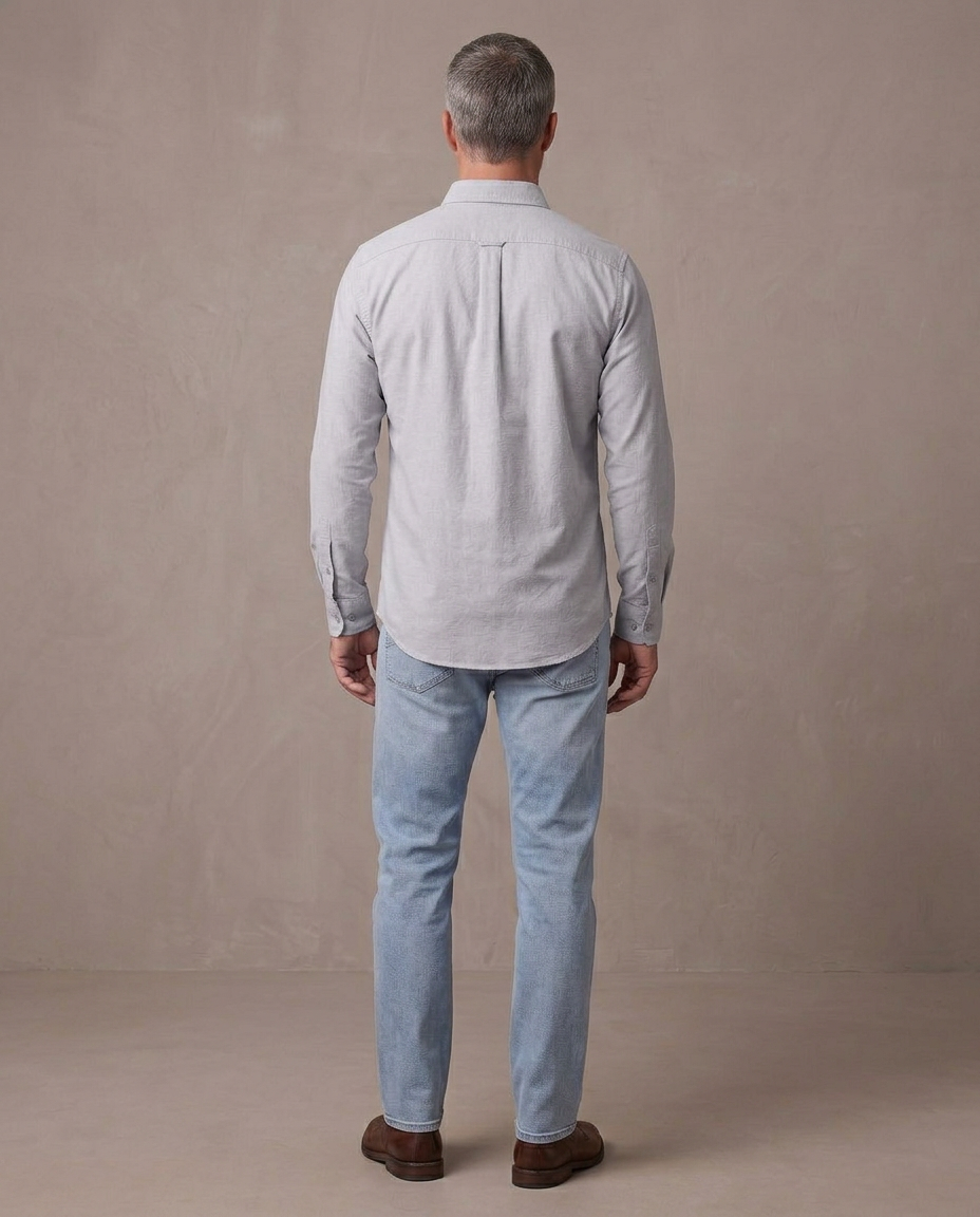 Camisa Oxford de algodón Bruno, vista de espalda - Gris perla
