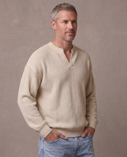 Jersey de gofre efecto capas Iker, vista de tres cuartos - Beige