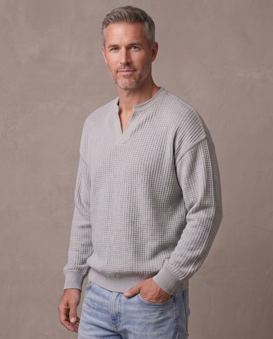 Jersey de gofre efecto capas Iker, vista de tres cuartos - Gris