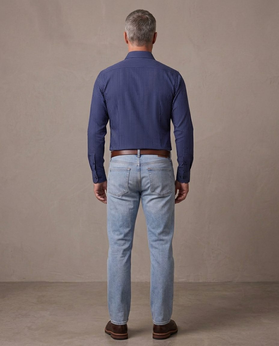 Camisa de rayas sin planchar Lorenzo, vista de espalda - Raya marino
