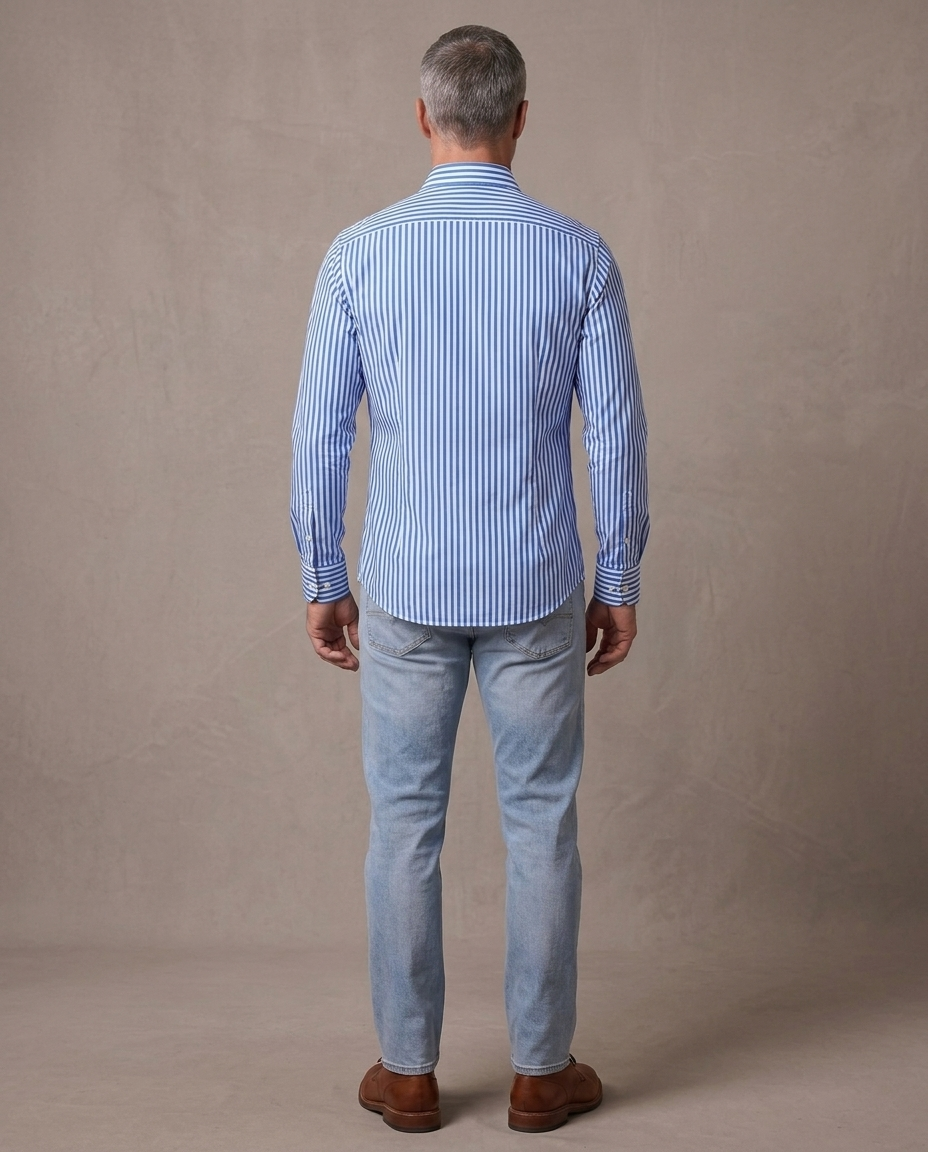 Camisa de rayas sin planchar Lorenzo, vista de espalda - Raya azul