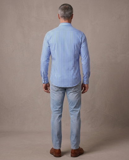 Camisa de rayas sin planchar Lorenzo, vista de espalda - Raya azul