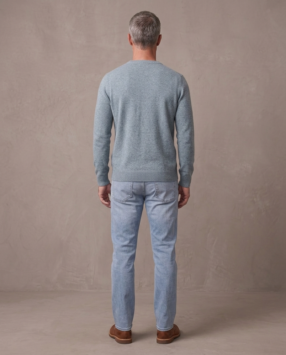 Jersey de punto fino Oliver, vista de espalda - Azul grisáceo