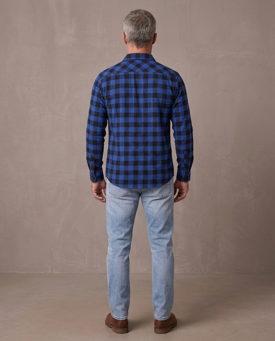 Camisa de cuadros Milo, vista de espalda - Azul