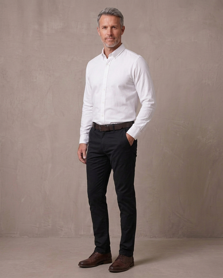 Pantalón chino elástico Pablo, vista de cuerpo entero - Negro