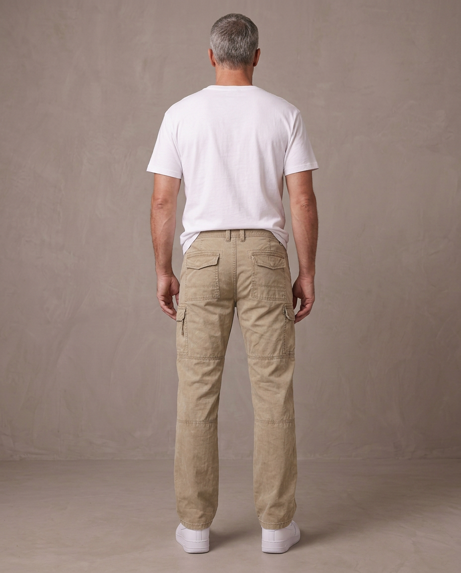 Pantalón cargo Jason, vista de espalda - Caqui