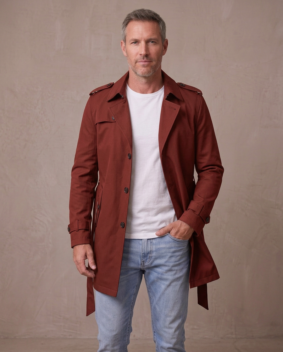 Gabardina corta estilo inglés Víctor, vista de frente - Burdeos
