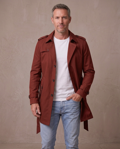Gabardina corta estilo inglés Víctor, vista de frente - Burdeos