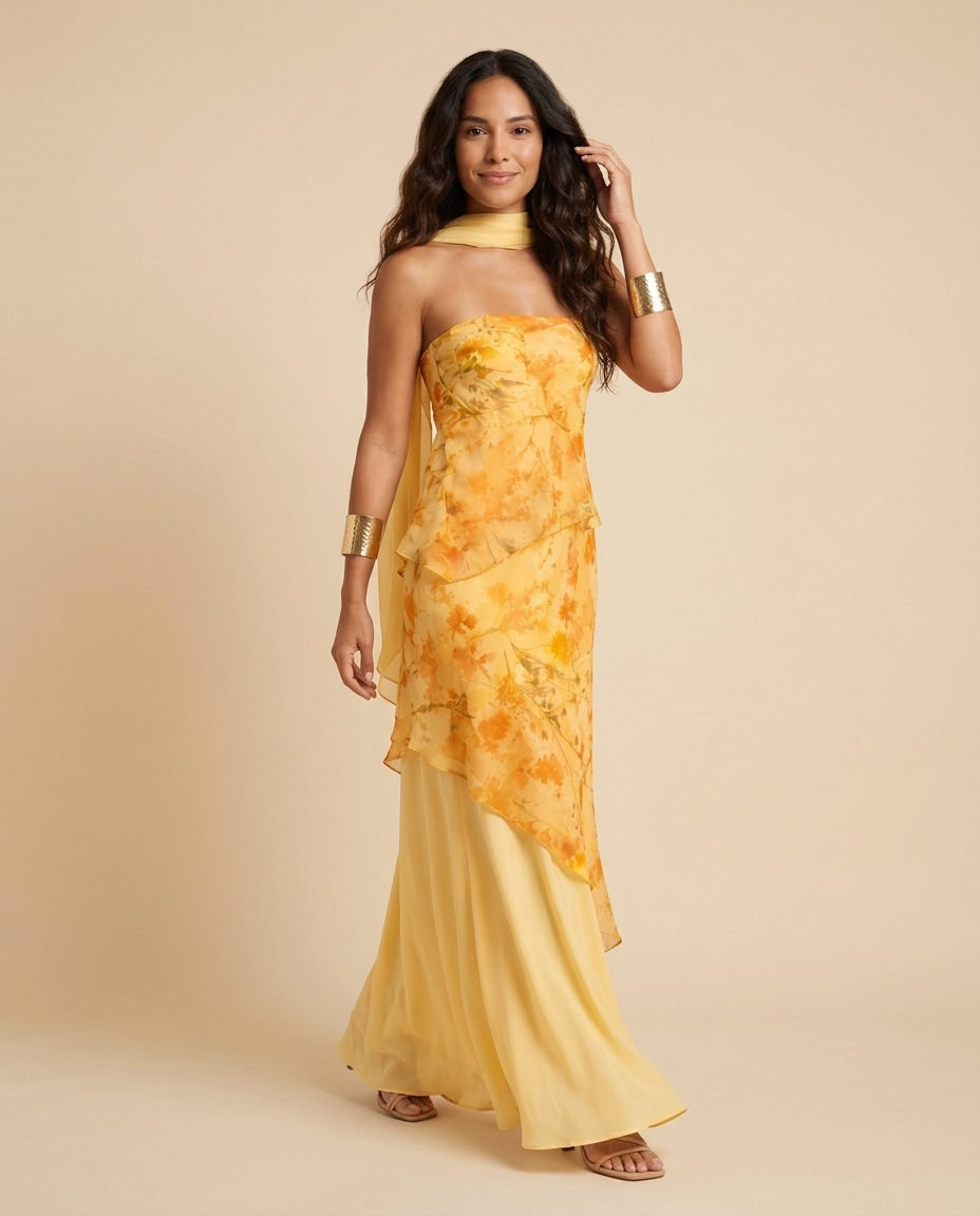 Vestido maxi floral con escote palabra de honor Amelia