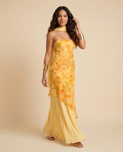 Vestido maxi floral con escote palabra de honor Amelia