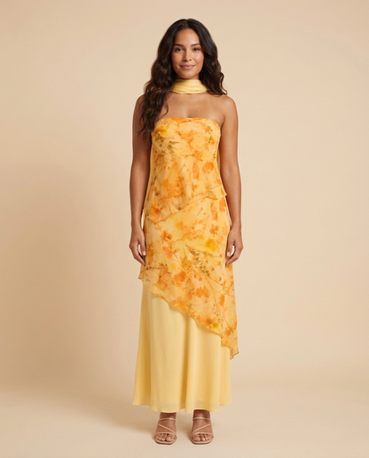 Vestido maxi floral con escote palabra de honor Amelia