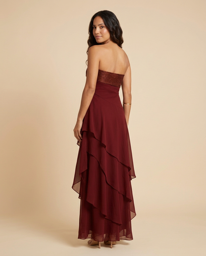 Vestido maxi palabra de honor con falda de volantes Marina