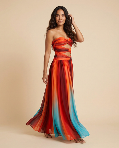 Vestido maxi calado con degradado tie-dye Alba