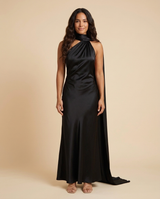 Vestido maxi satinado asimétrico Vittoria - Negro