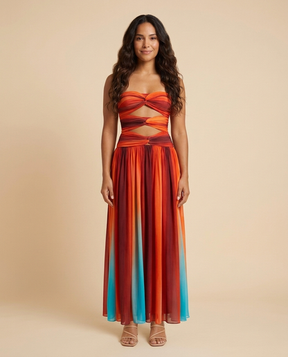 Vestido maxi calado con degradado tie-dye Alba