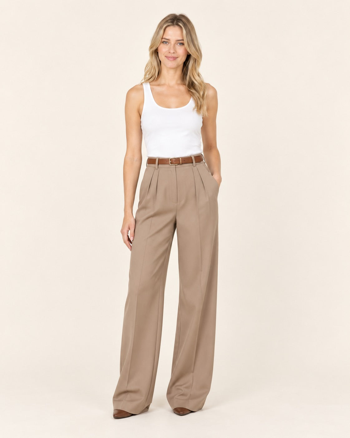 Pantalon de pinzas de pierna ancha Iris - Beige