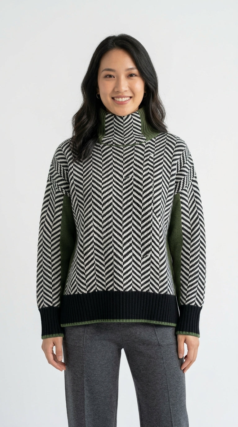 Jess Turtleneck Sweater - jersey de cuello alto chevron modelo mujer - Verde
