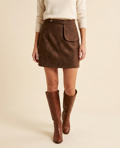Minifalda de ante sintético Lola - look completo - Marrón