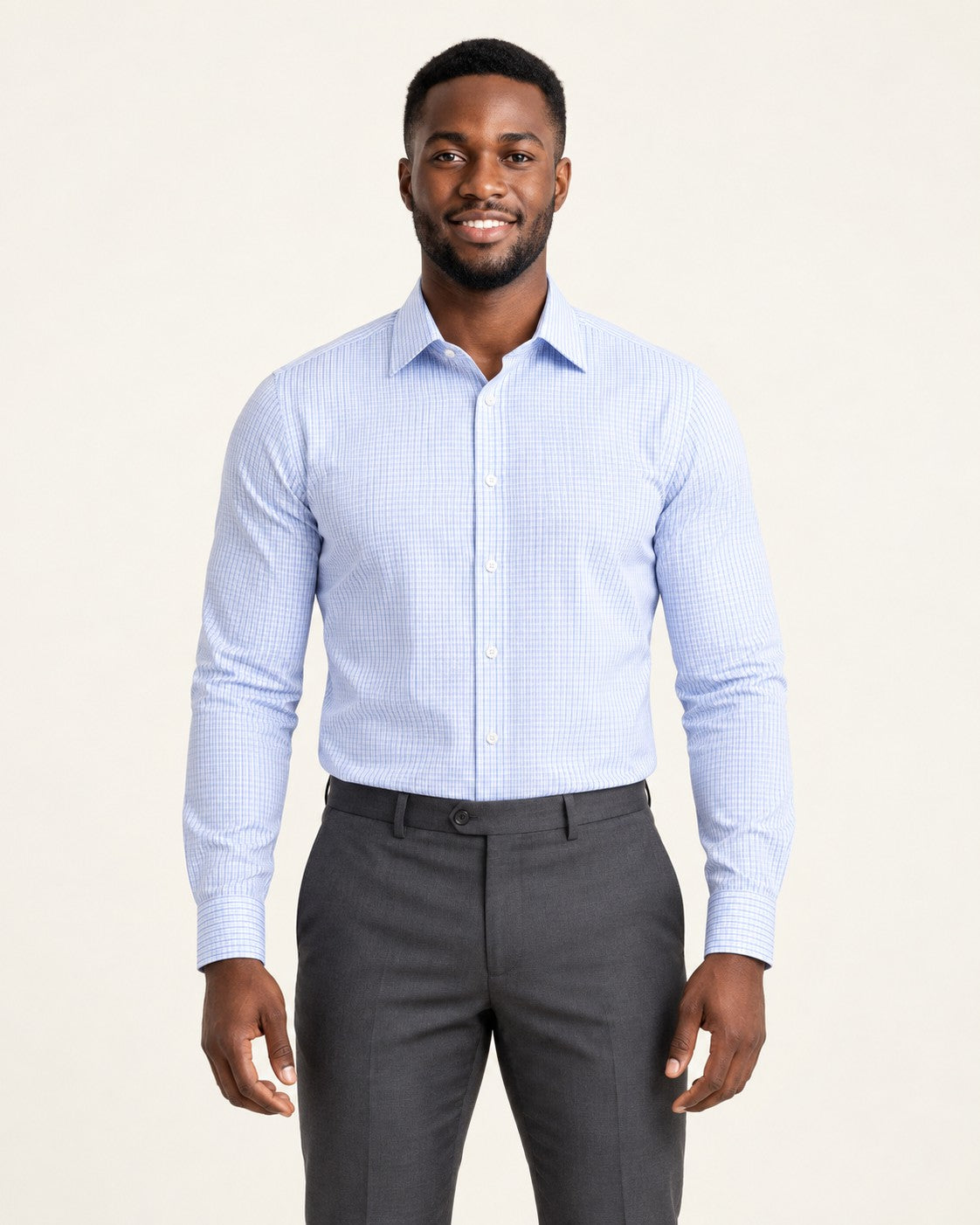 Camisa de rayas sin planchar Lorenzo - raya celeste, con modelo