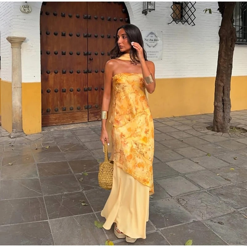 Vestido maxi floral con escote palabra de honor Amelia (foto del proveedor)