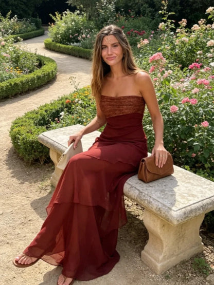 Vestido maxi palabra de honor con falda de volantes Marina (foto del proveedor)