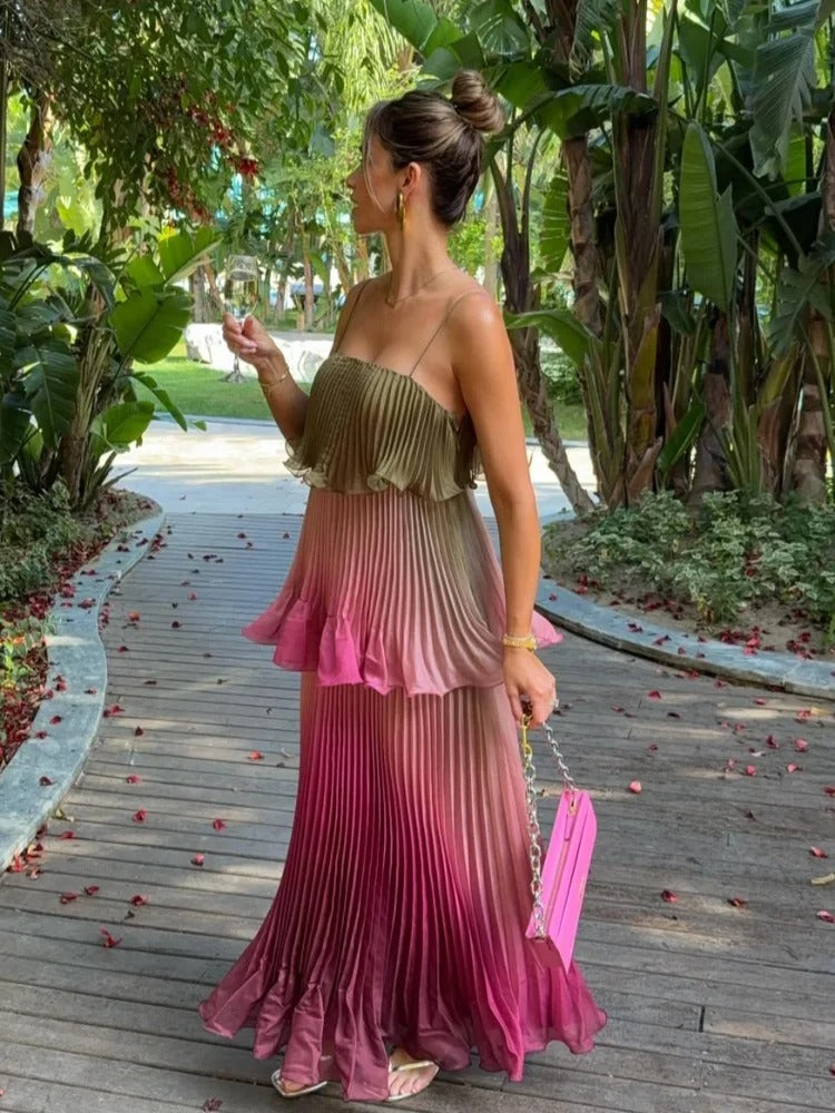 Vestido maxi plisado multicolor con volantes Liora (foto del proveedor)