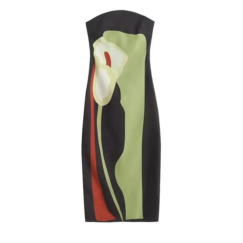 Vestido maxi palabra de honor con estampado artístico Aurelia (foto del proveedor)