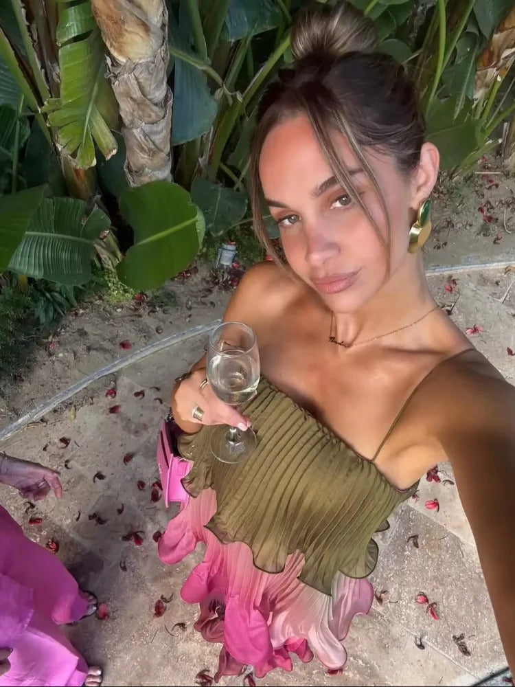Vestido maxi plisado multicolor con volantes Liora (foto del proveedor)