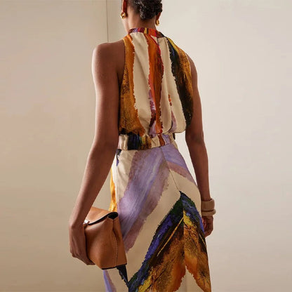 Conjunto de dos piezas halter con estampado artístico Élodie