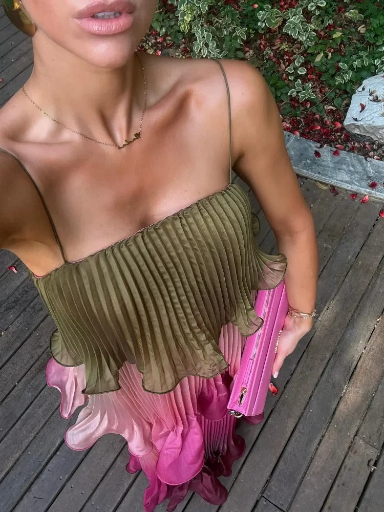 Vestido maxi plisado multicolor con volantes Liora (foto del proveedor)