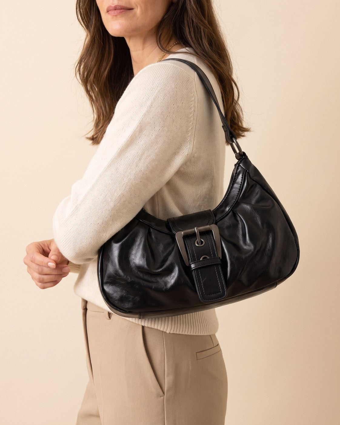 Bolso hobo con hebilla Marta - Negro