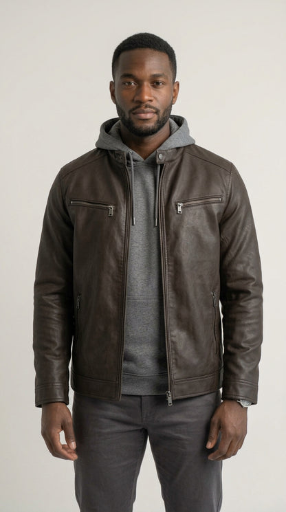 Mason Roadster Jacket - chaqueta motera de piel sintética marrón oscuro modelada - Marrón