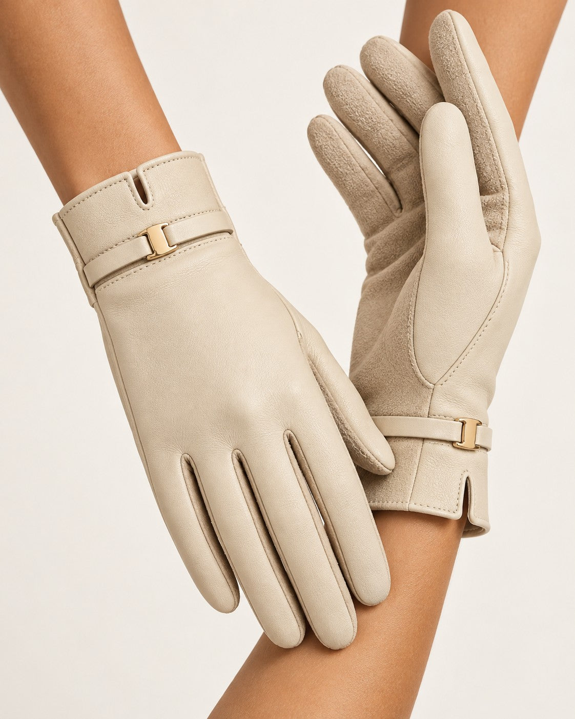 Guantes elegantes de piel vegana - Beige