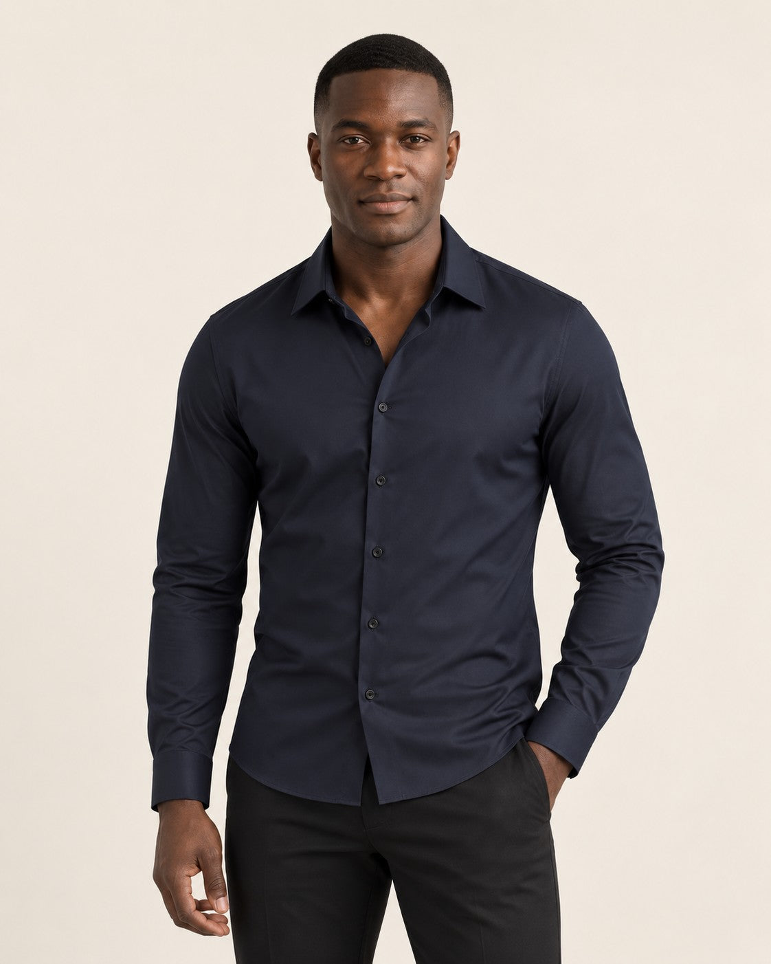 Camisa elastica antiarrugas Leo - Azul marino