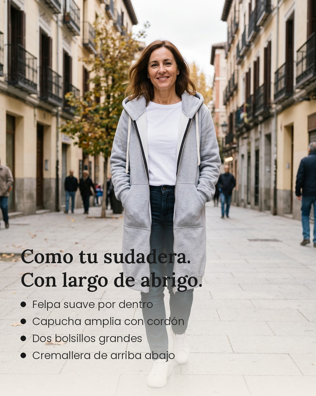 Abrigo sudadera largo con capucha Olivia - Guía de tallas