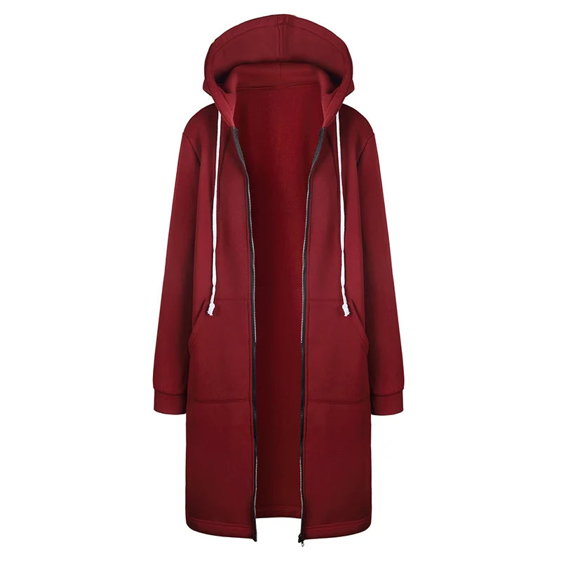 Abrigo sudadera largo con capucha Olivia granate - Granate