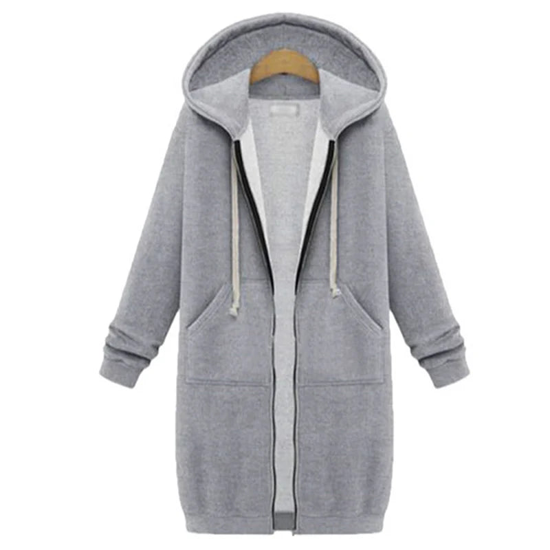 Abrigo sudadera largo con capucha Olivia gris - Gris