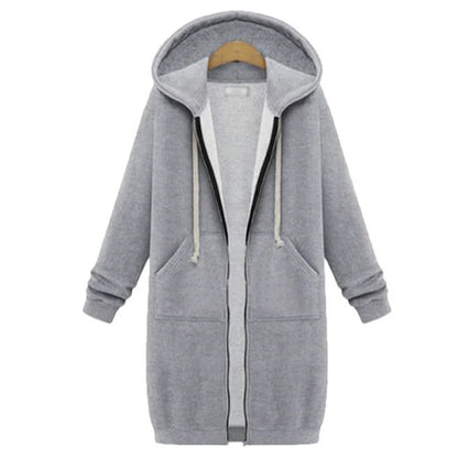 Abrigo sudadera largo con capucha Olivia gris - Gris